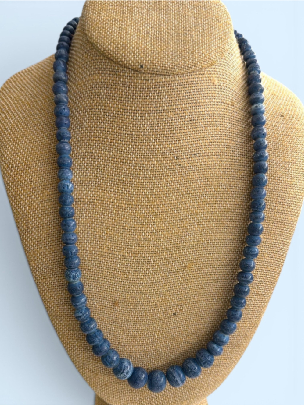 Vintage Blue Bamboo Coral Style Necklace 24.5” Graduated Boho Coastal Statement
